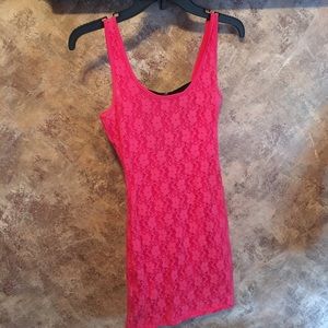Pink mini dress. Lacy with a zip up back